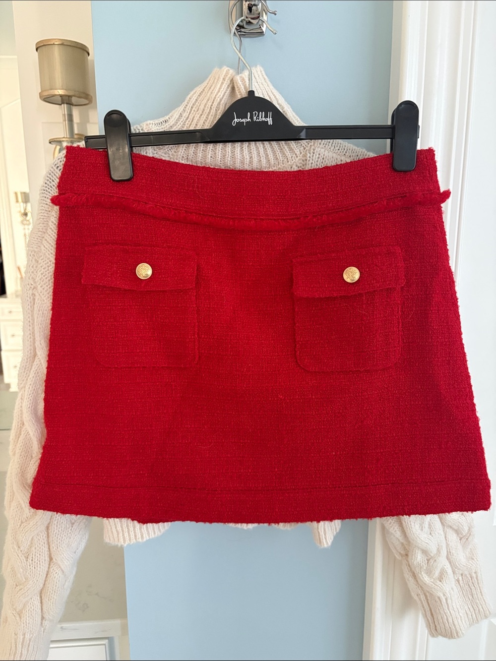 J. Crew Red Tweed Mini Skirt with Front Pockets